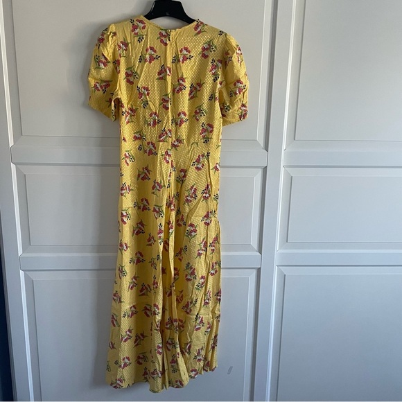 Jill Stuart puff sleeve floral print midi dress yellow 22774 - Picture 6 of 16